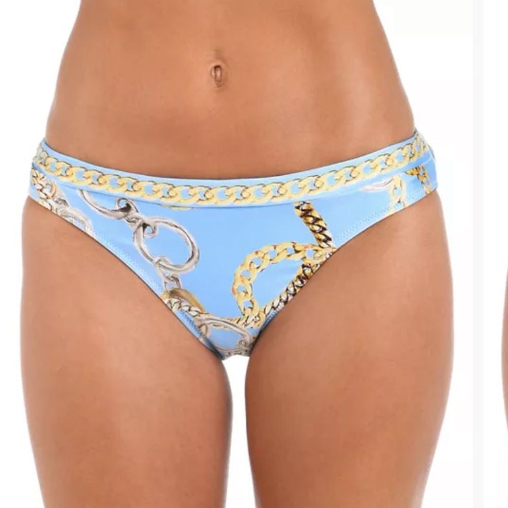 L'AGENCEβChain-Print Bikini Bottom in Light Blue and Gold